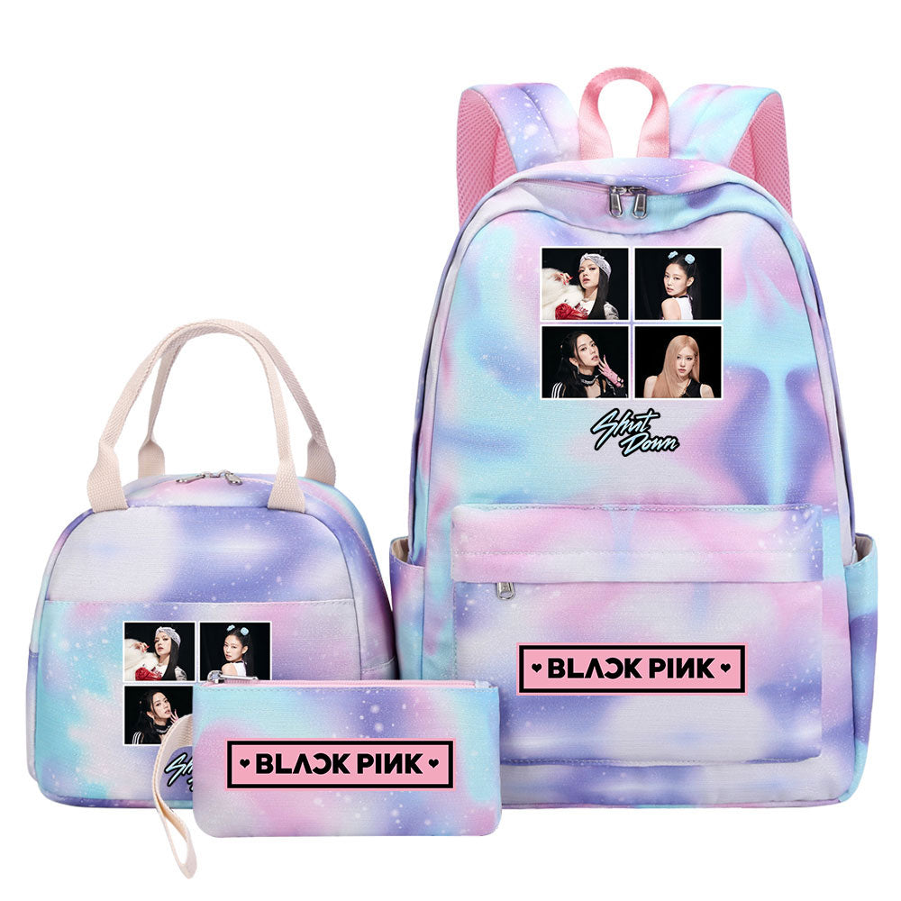 Blackpink Pink Starry Sky SchoolBag Backpack Lunch Box Bag Book Pencil Bags 3pcs Set