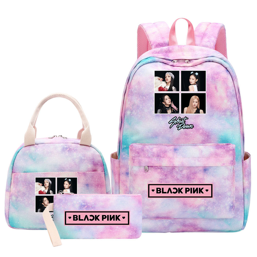 Blackpink Pink Starry Sky SchoolBag Backpack Lunch Box Bag Book Pencil Bags 3pcs Set
