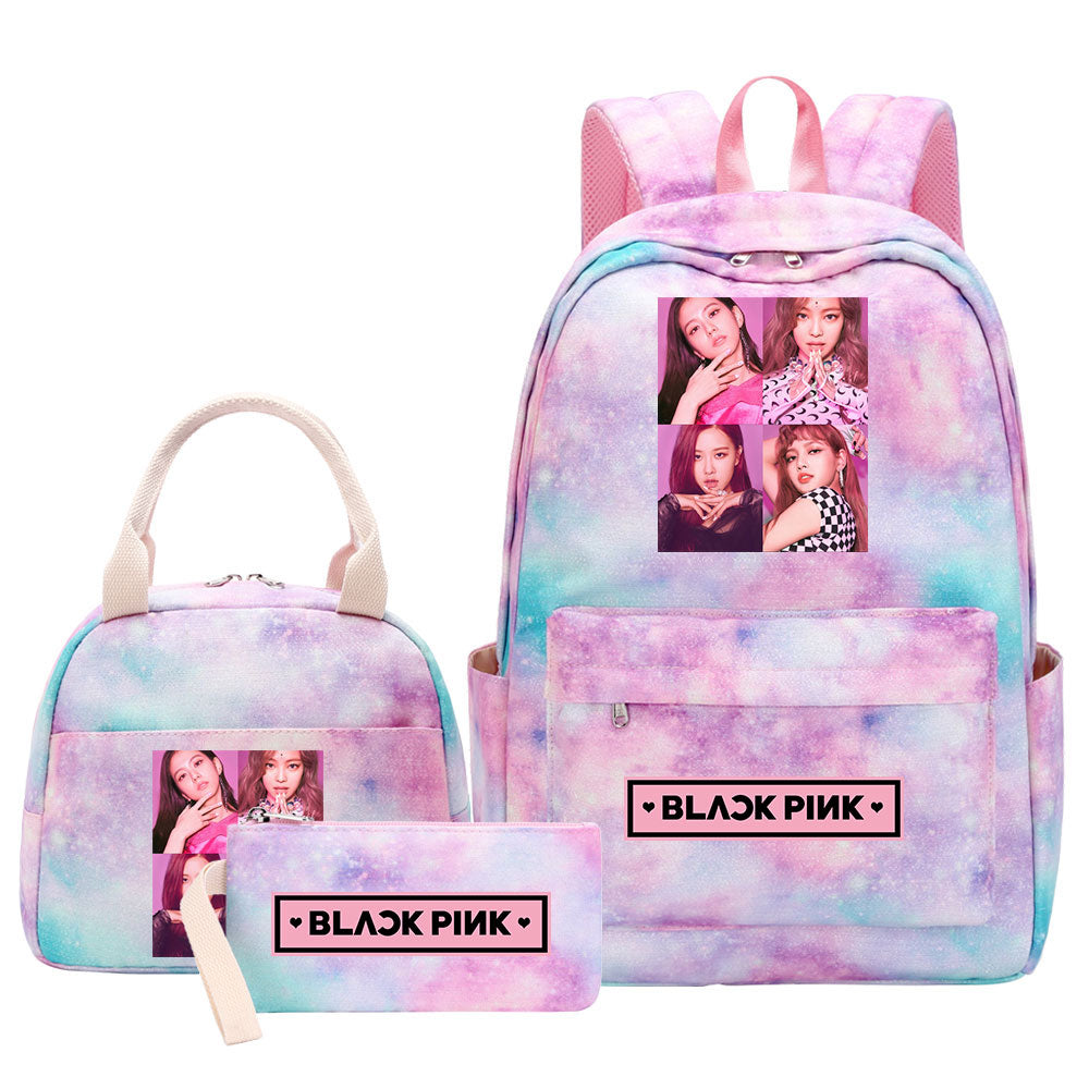 Blackpink Pink Starry Sky SchoolBag Backpack Lunch Box Bag Book Pencil Bags 3pcs Set