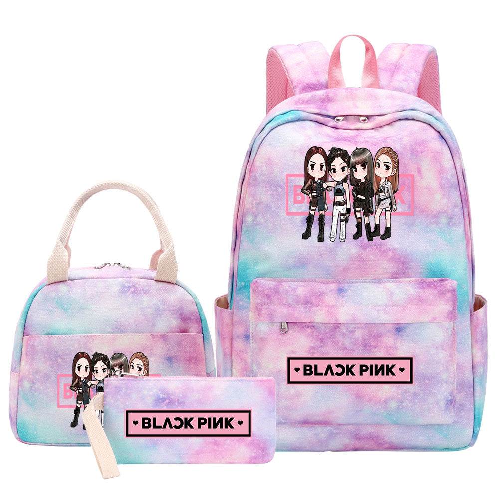Blackpink Pink Starry Sky SchoolBag Backpack Lunch Box Bag Book Pencil Bags 3pcs Set