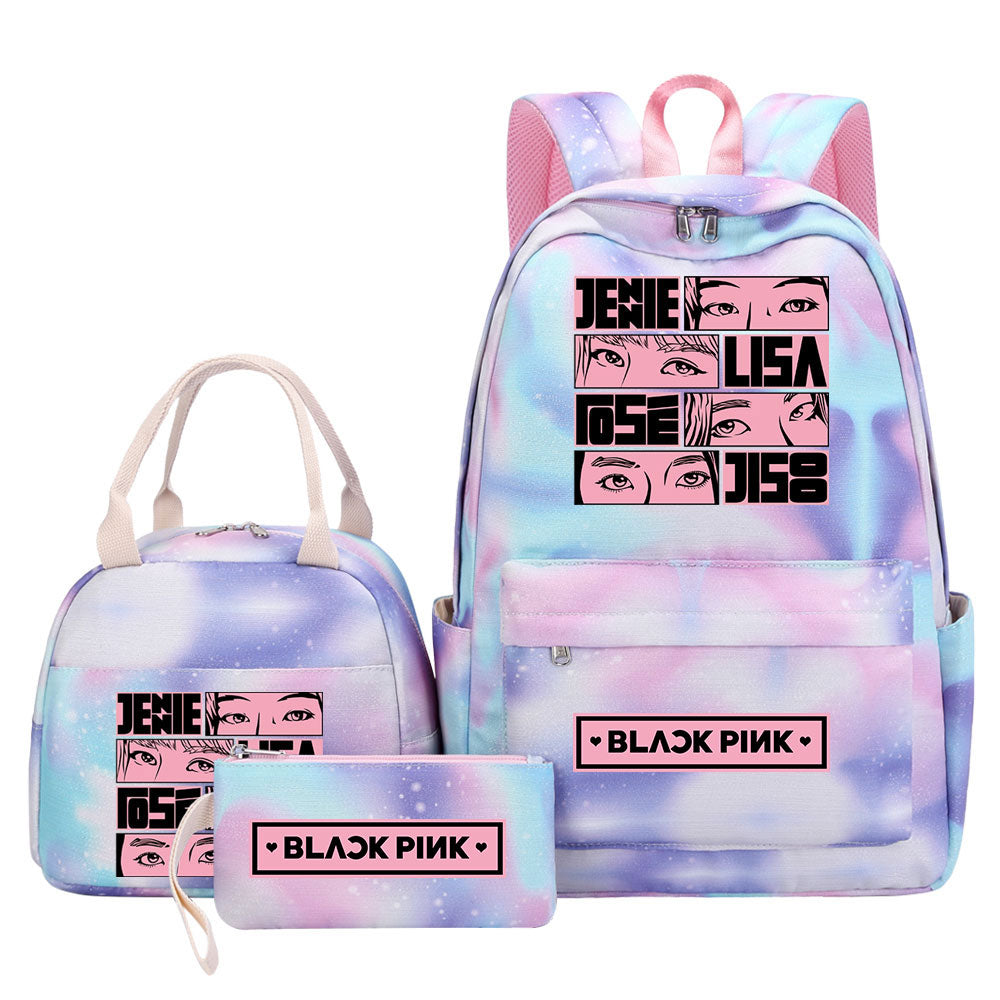 Blackpink Pink Starry Sky SchoolBag Backpack Lunch Box Bag Book Pencil Bags 3pcs Set