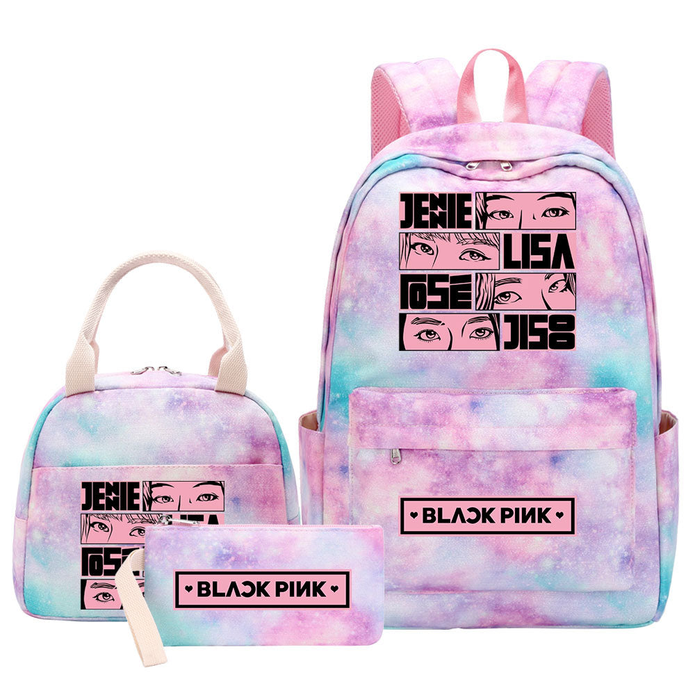 Blackpink Pink Starry Sky SchoolBag Backpack Lunch Box Bag Book Pencil Bags 3pcs Set