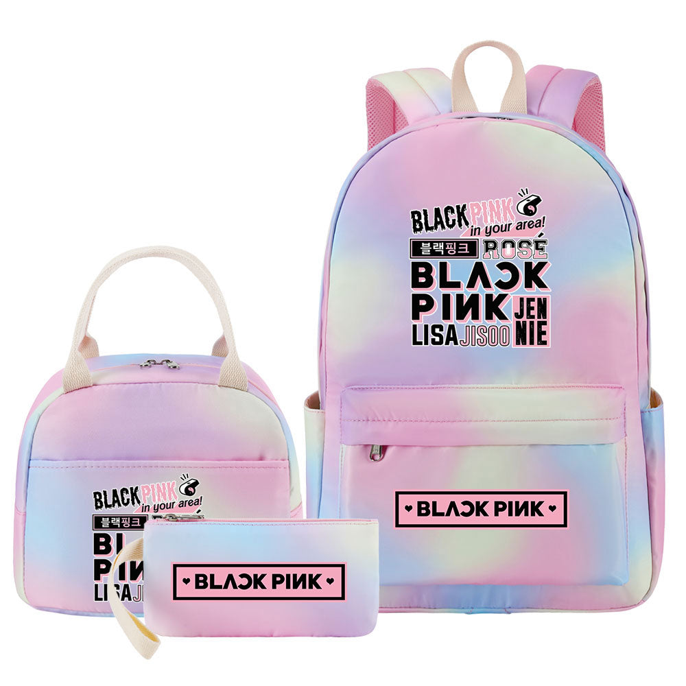 Blackpink Pink Starry Sky SchoolBag Backpack Lunch Box Bag Book Pencil Bags 3pcs Set