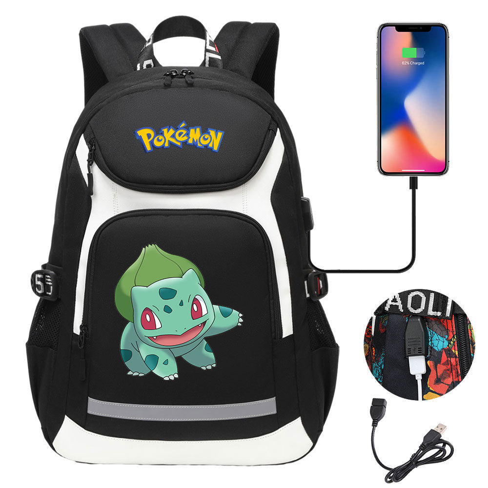 Pokemon Bulbasaur USB Charging Backpack School NoteBook Laptop Travel Bags