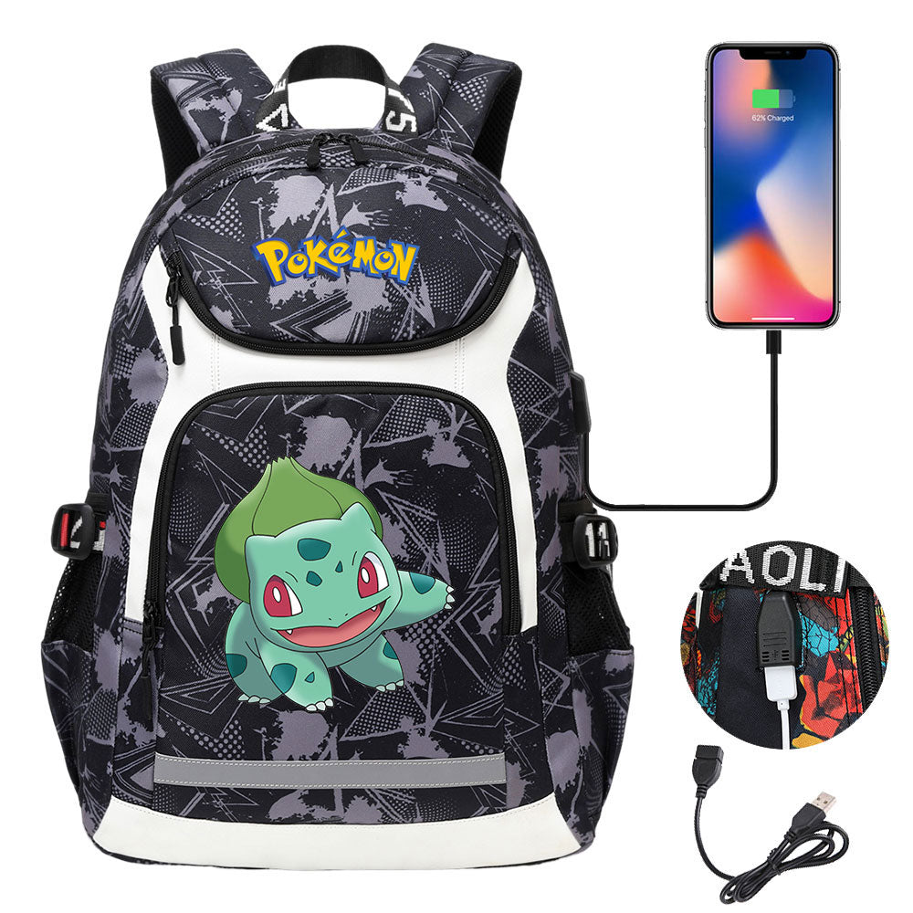 Pokemon Bulbasaur USB Charging Backpack School NoteBook Laptop Travel Bags