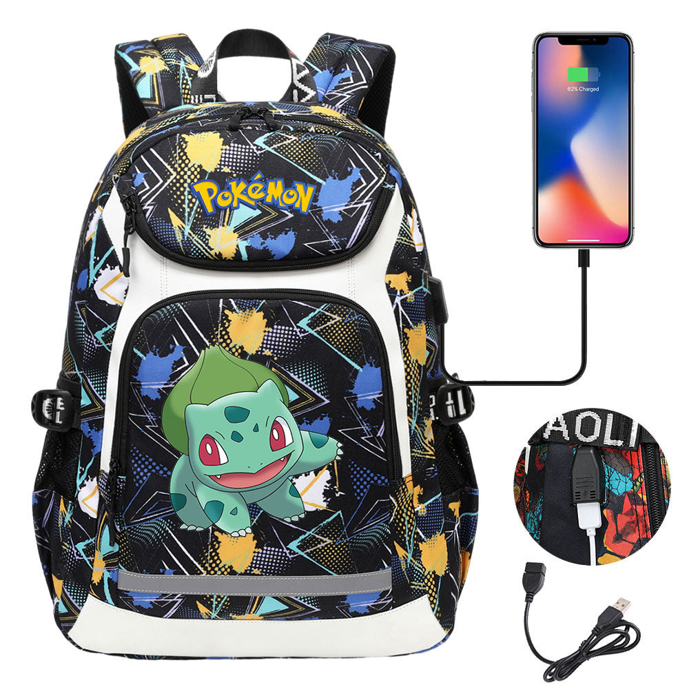 Pokemon Bulbasaur USB Charging Backpack School NoteBook Laptop Travel Bags