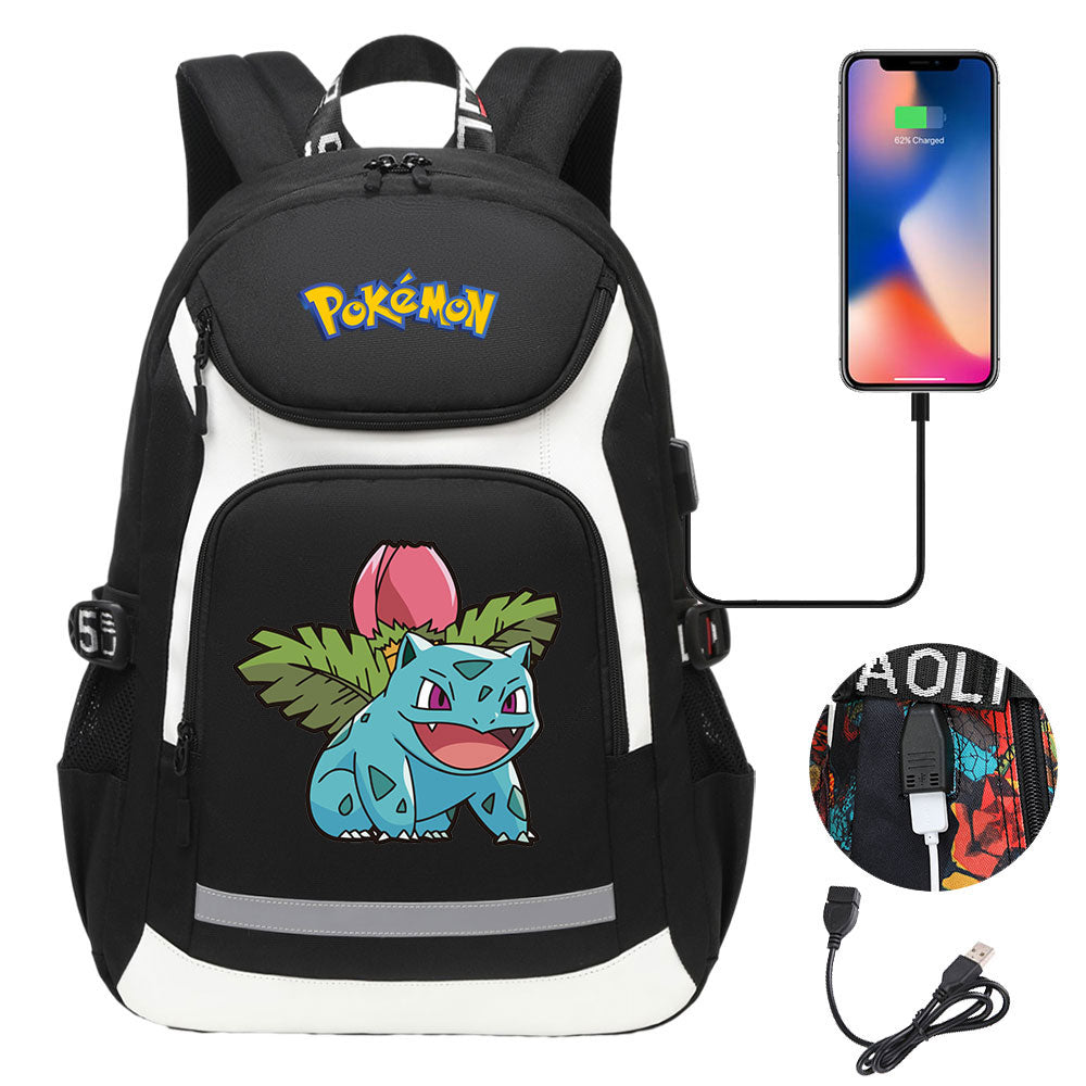 Pokemon Bulbasaur USB Charging Backpack School NoteBook Laptop Travel Bags