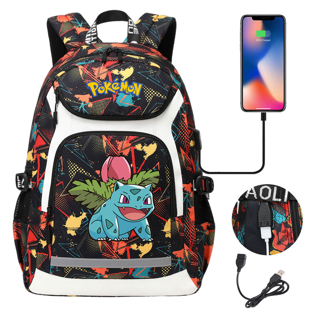 Pokemon Bulbasaur USB Charging Backpack School NoteBook Laptop Travel Bags