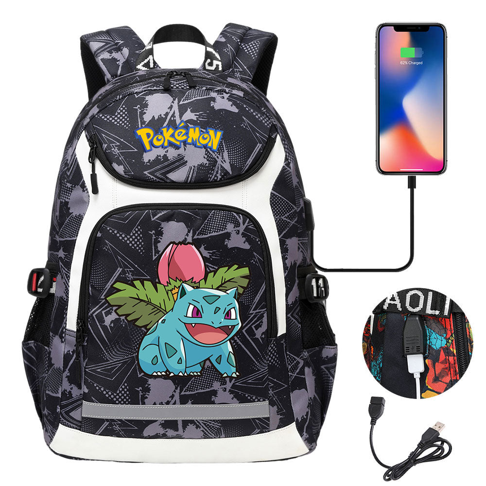 Pokemon Bulbasaur USB Charging Backpack School NoteBook Laptop Travel Bags