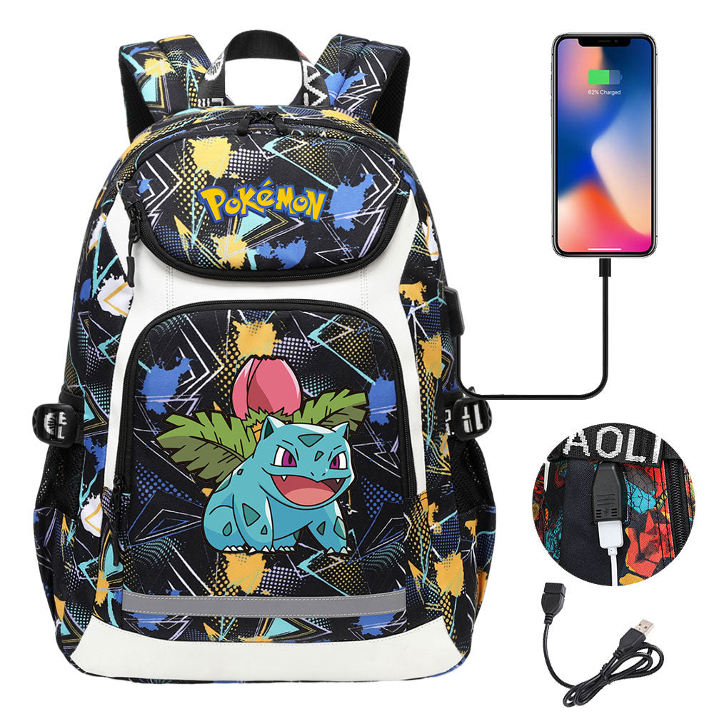 Pokemon Bulbasaur USB Charging Backpack School NoteBook Laptop Travel Bags