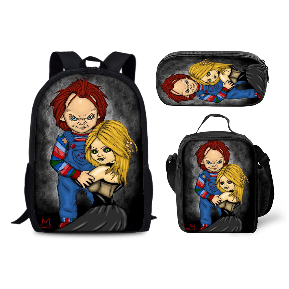 Child's Play Chucky Schoolbag Backpack Lunch Bag Pencil Case 3pcs Set Gift for Kids Students