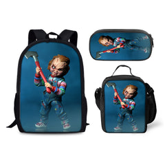 Child's Play Chucky Schoolbag Backpack Lunch Bag Pencil Case 3pcs Set Gift for Kids Students