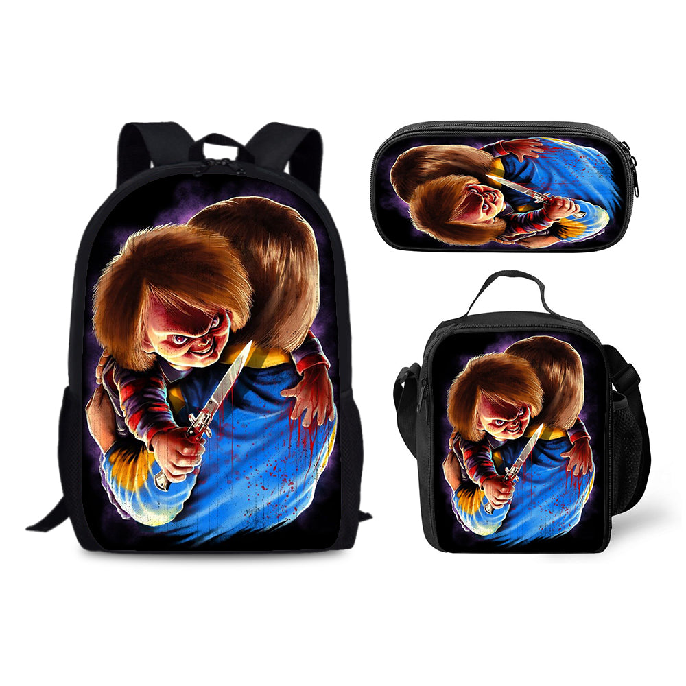 Child's Play Chucky Schoolbag Backpack Lunch Bag Pencil Case 3pcs Set Gift for Kids Students