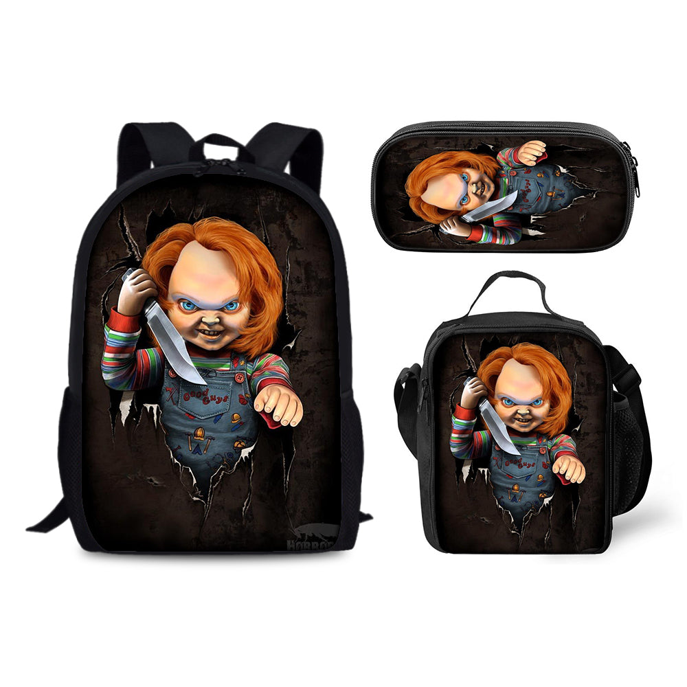 Child's Play Chucky Schoolbag Backpack Lunch Bag Pencil Case 3pcs Set Gift for Kids Students