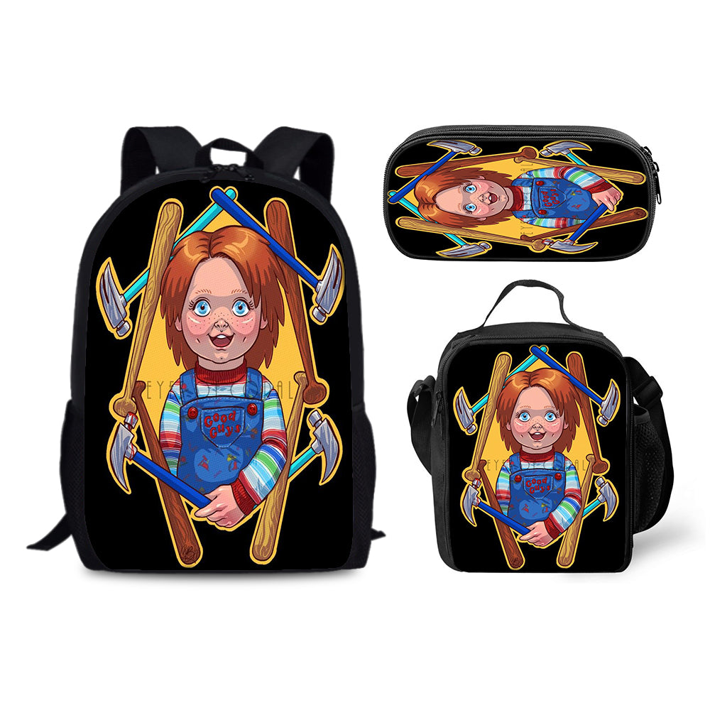 Child's Play Chucky Schoolbag Backpack Lunch Bag Pencil Case 3pcs Set Gift for Kids Students