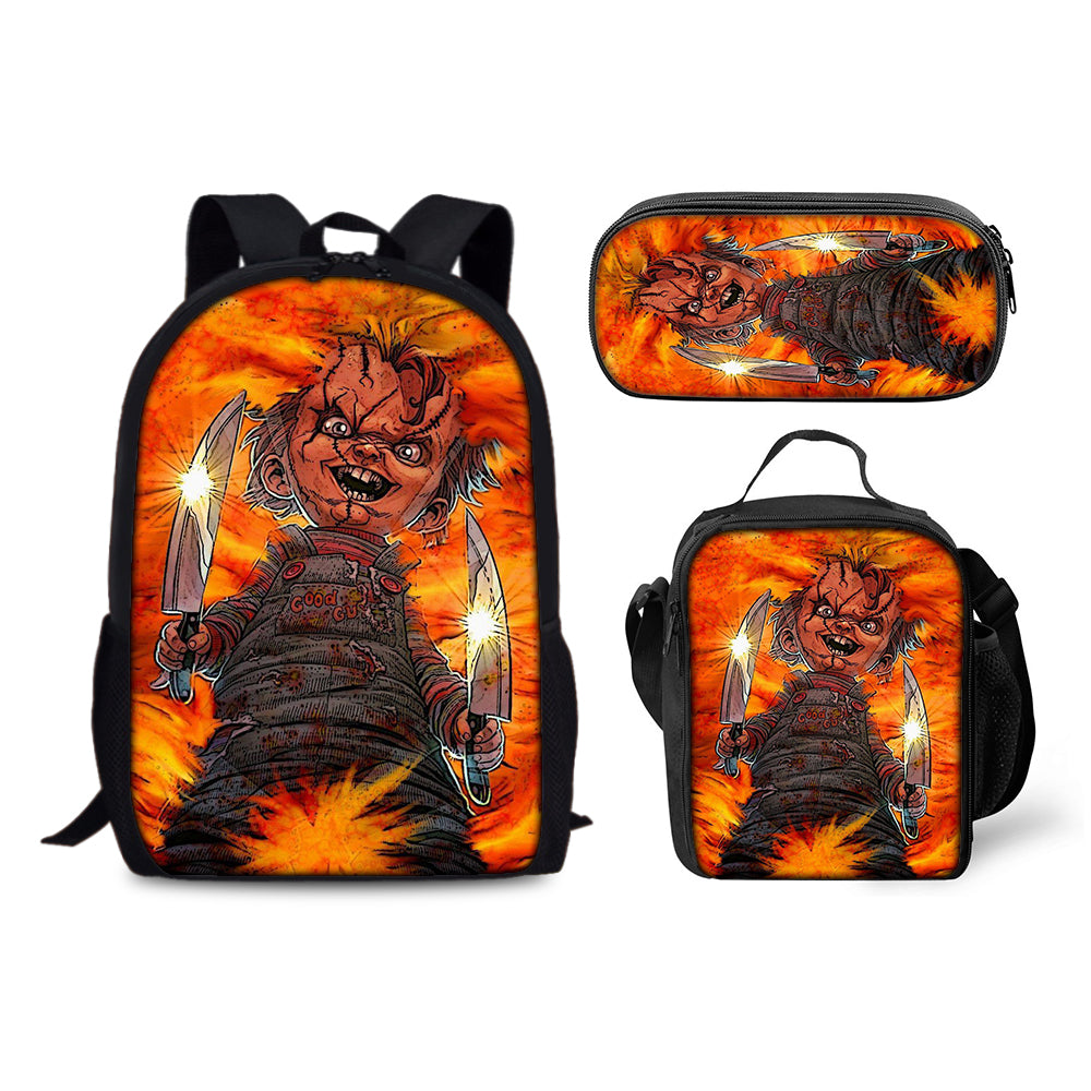 Child's Play Chucky Schoolbag Backpack Lunch Bag Pencil Case 3pcs Set Gift for Kids Students