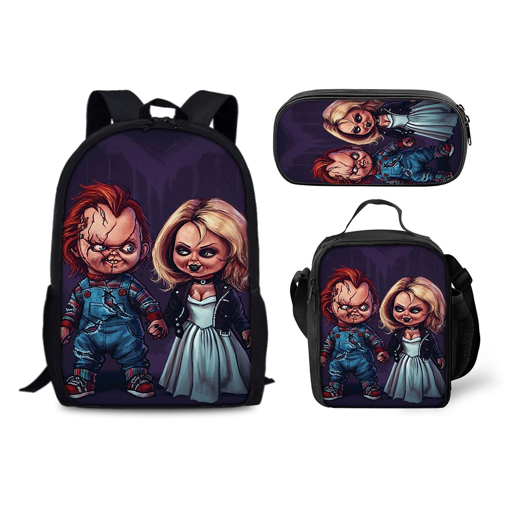 Child's Play Chucky Schoolbag Backpack Lunch Bag Pencil Case 3pcs Set Gift for Kids Students