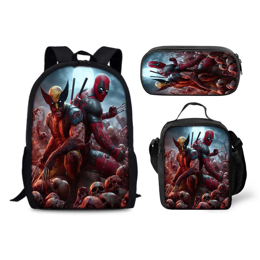 Deadpool and Wolverine Schoolbag Backpack Lunch Bag Pencil Case 3pcs Set Gift for Kids Students