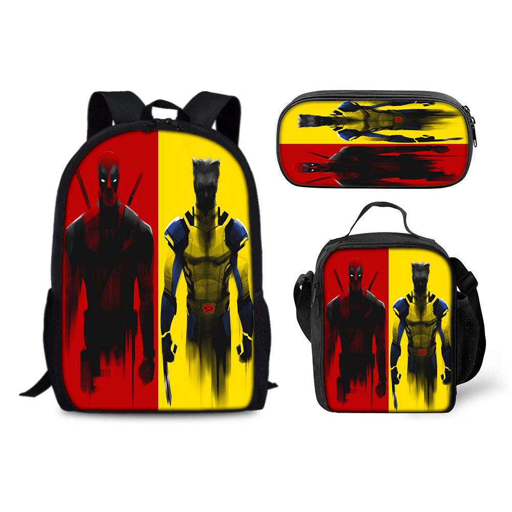 Deadpool and Wolverine Schoolbag Backpack Lunch Bag Pencil Case 3pcs Set Gift for Kids Students