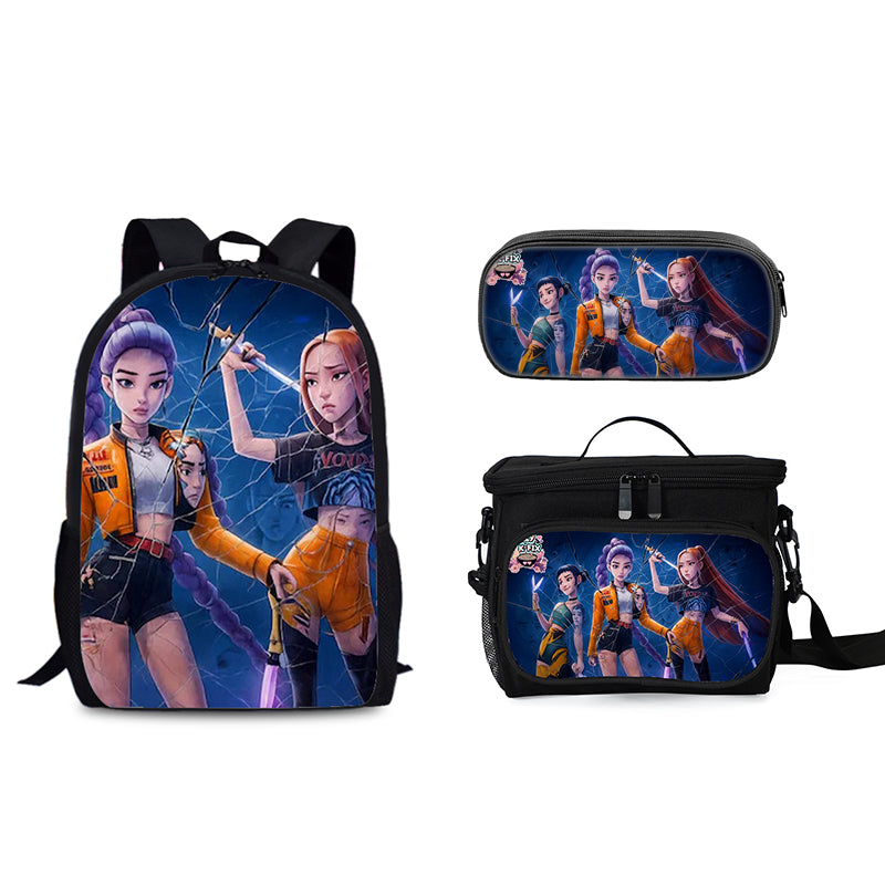 Demon Hunters Schoolbag Backpack Lunch Tote Pencil Case 3pcs Set Gift for Kids Students