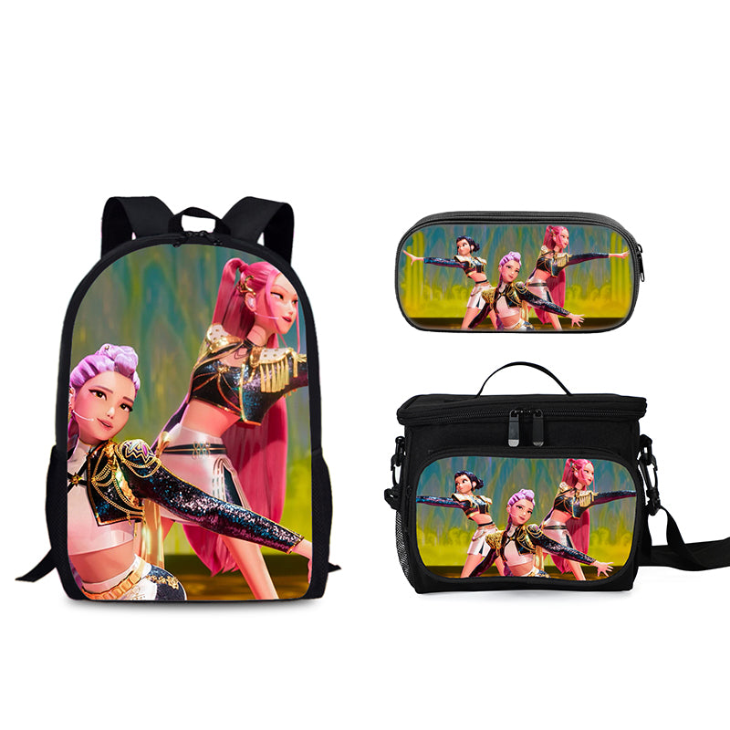 Demon Hunters Schoolbag Backpack Lunch Tote Pencil Case 3pcs Set Gift for Kids Students