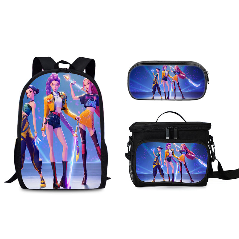 Demon Hunters Schoolbag Backpack Lunch Tote Pencil Case 3pcs Set Gift for Kids Students