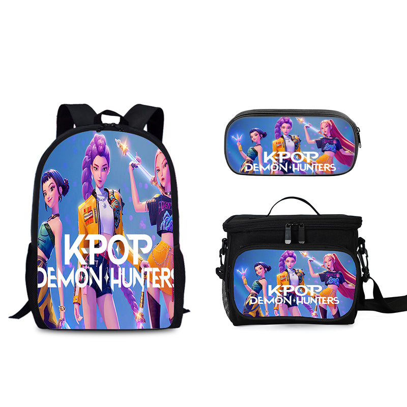 Demon Hunters Schoolbag Backpack Lunch Tote Pencil Case 3pcs Set Gift for Kids Students