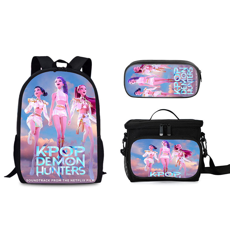 Demon Hunters Schoolbag Backpack Lunch Tote Pencil Case 3pcs Set Gift for Kids Students