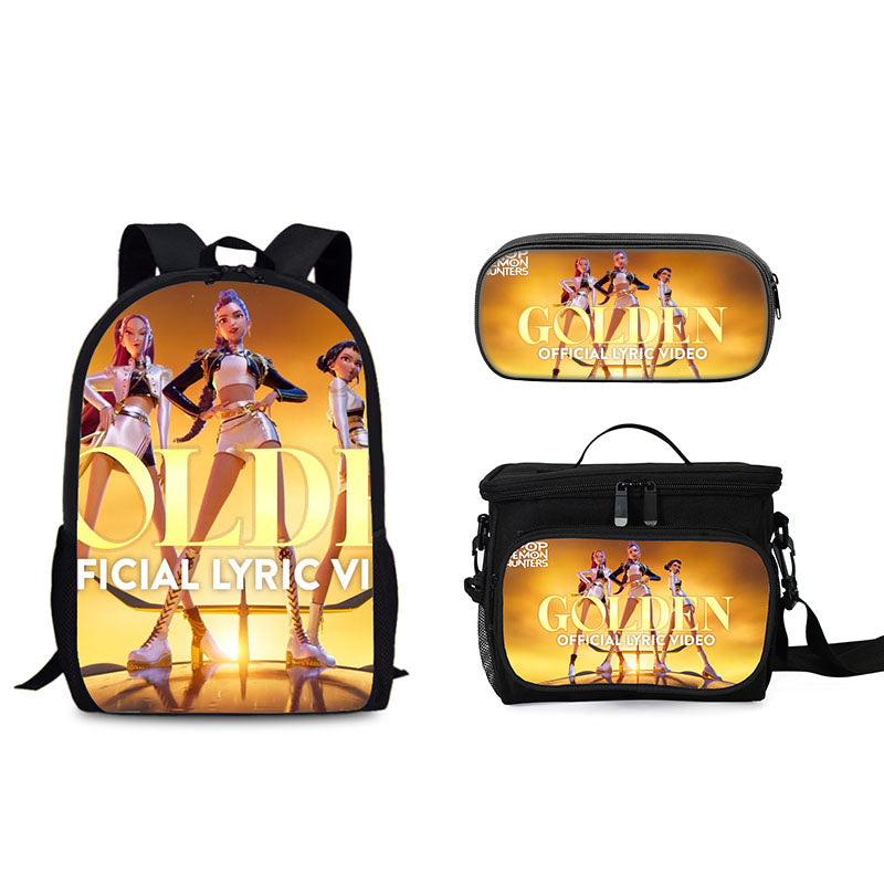 Demon Hunters Schoolbag Backpack Lunch Tote Pencil Case 3pcs Set Gift for Kids Students