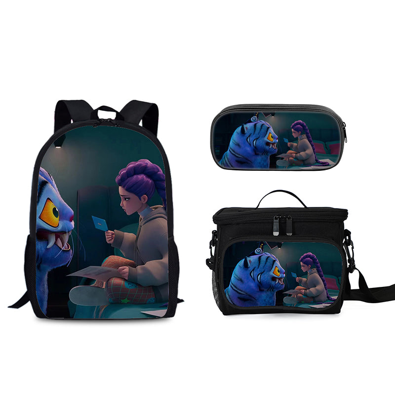 Demon Hunters Schoolbag Backpack Lunch Tote Pencil Case 3pcs Set Gift for Kids Students