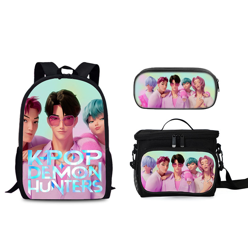 Demon Hunters Schoolbag Backpack Lunch Tote Pencil Case 3pcs Set Gift for Kids Students