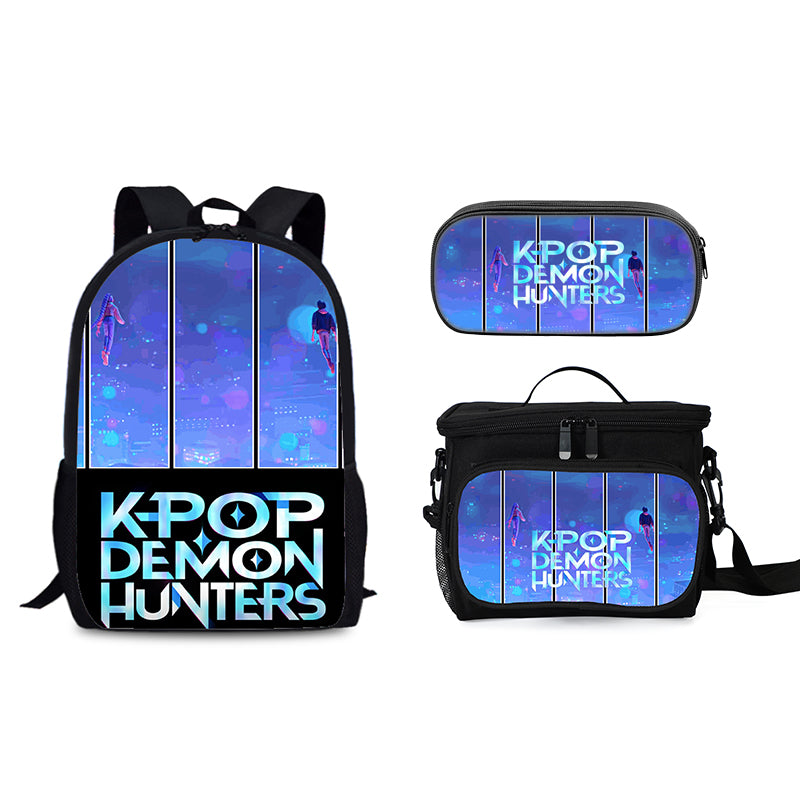 Demon Hunters Schoolbag Backpack Lunch Tote Pencil Case 3pcs Set Gift for Kids Students