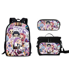 Demon Hunters Schoolbag Backpack Lunch Tote Pencil Case 3pcs Set Gift for Kids Students