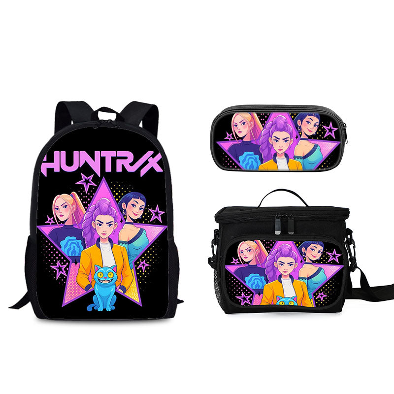 Demon Hunters Schoolbag Backpack Lunch Tote Pencil Case 3pcs Set Gift for Kids Students