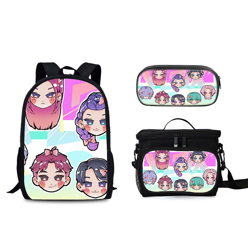 Demon Hunters Schoolbag Backpack Lunch Tote Pencil Case 3pcs Set Gift for Kids Students