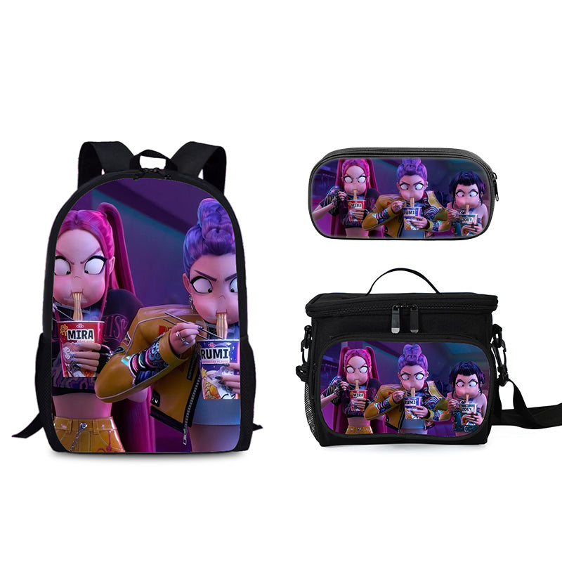 Demon Hunters Schoolbag Backpack Lunch Tote Pencil Case 3pcs Set Gift for Kids Students