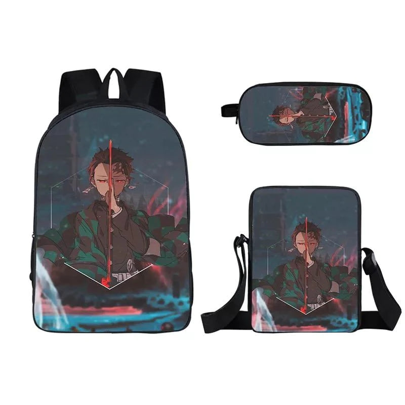 Demon Slayer Kimetsu no Yaiba Kamado Nezuk 3pcs Set School Bag Backpack Lunch Box Book Pencil Bags