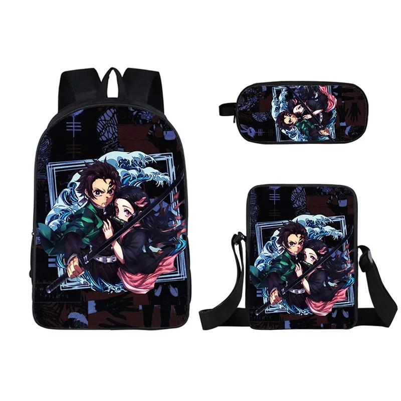 Demon Slayer Kimetsu no Yaiba Kamado Nezuk 3pcs Set School Bag Backpack Lunch Box Book Pencil Bags