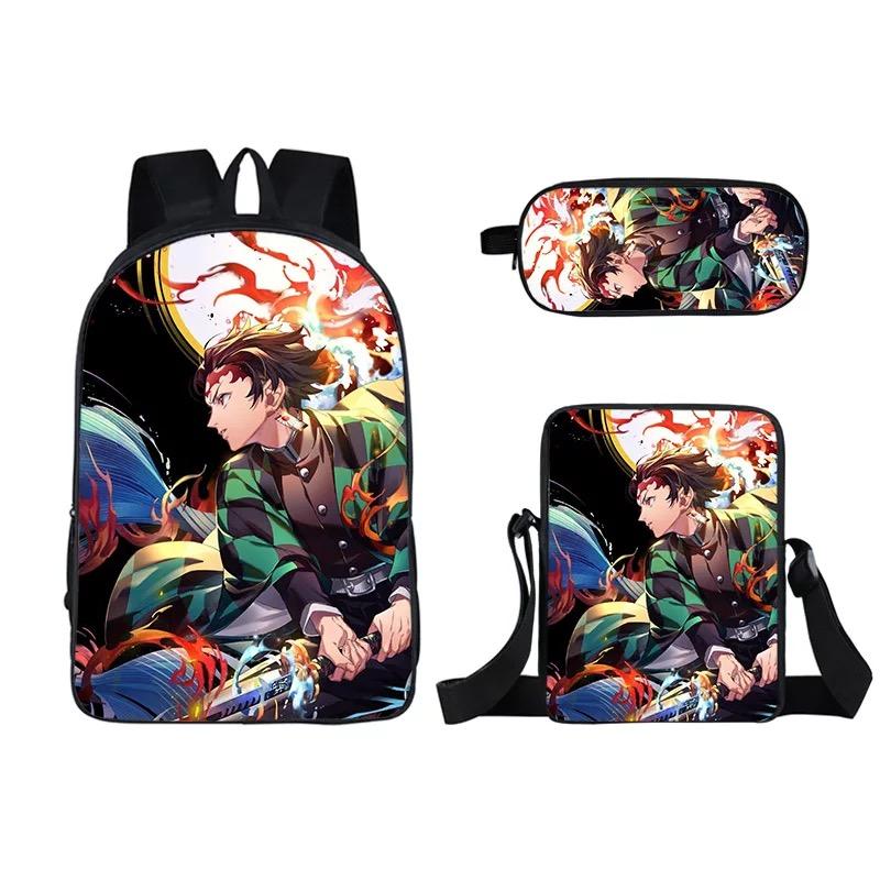 Demon Slayer Kimetsu no Yaiba Kamado Nezuk 3pcs Set School Bag Backpack Lunch Box Book Pencil Bags
