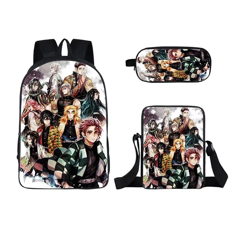 Demon Slayer Kimetsu no Yaiba Kamado Nezuk 3pcs Set School Bag Backpack Lunch Box Book Pencil Bags