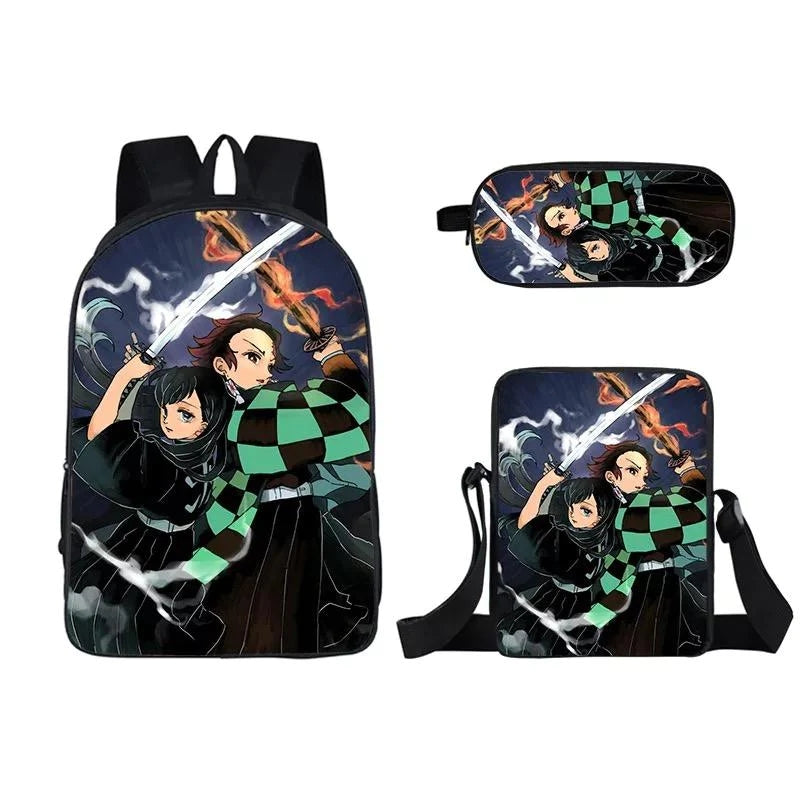 Demon Slayer Kimetsu no Yaiba Kamado Nezuk 3pcs Set School Bag Backpack Lunch Box Book Pencil Bags
