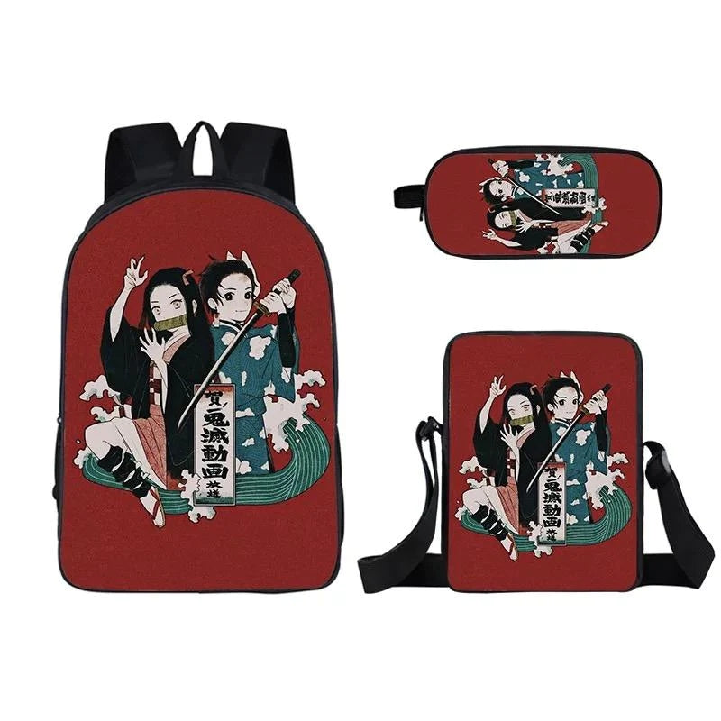 Demon Slayer Kimetsu no Yaiba Kamado Nezuk 3pcs Set School Bag Backpack Lunch Box Book Pencil Bags
