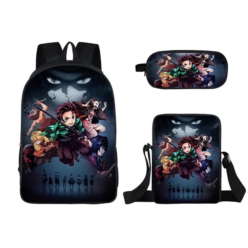 Demon Slayer Kimetsu no Yaiba Kamado Nezuk 3pcs Set School Bag Backpack Lunch Box Book Pencil Bags
