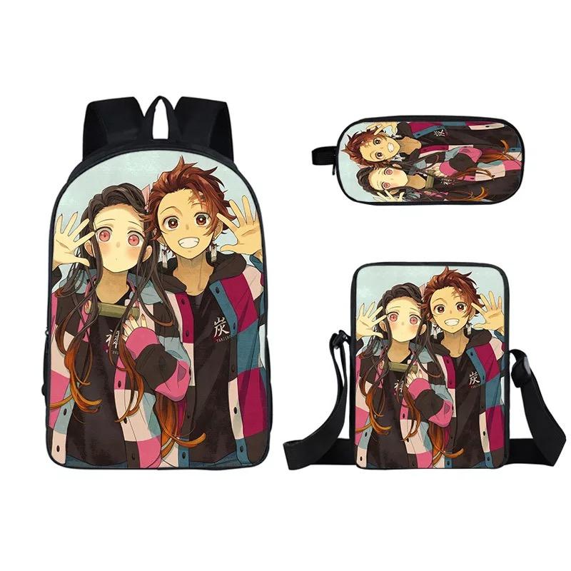 Demon Slayer Kimetsu no Yaiba Kamado Nezuk 3pcs Set School Bag Backpack Lunch Box Book Pencil Bags