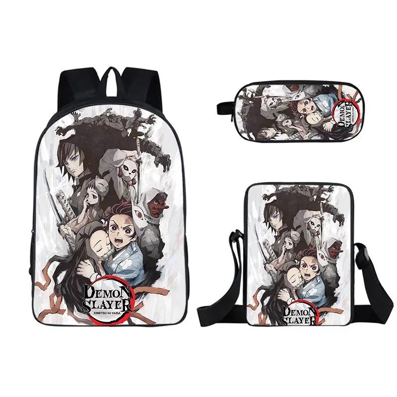 Demon Slayer Kimetsu no Yaiba Kamado Nezuk 3pcs Set School Bag Backpack Lunch Box Book Pencil Bags