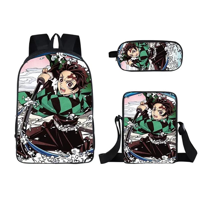 Demon Slayer Kimetsu no Yaiba Kamado Nezuk 3pcs Set School Bag Backpack Lunch Box Book Pencil Bags