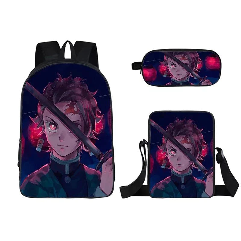 Demon Slayer Kimetsu no Yaiba Kamado Nezuk 3pcs Set School Bag Backpack Lunch Box Book Pencil Bags
