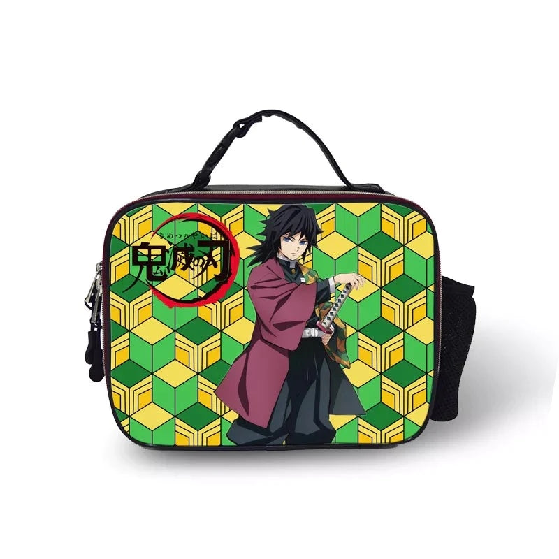 Demon Slayer Kimetsu no Yaiba PU Leather Portable Lunch Box School Tote Storage Picnic Bag