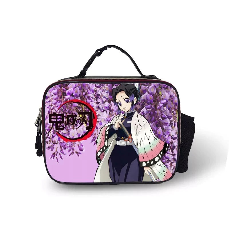 Demon Slayer Kimetsu no Yaiba PU Leather Portable Lunch Box School Tote Storage Picnic Bag