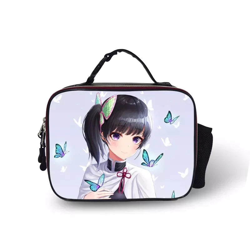 Demon Slayer Kimetsu no Yaiba PU Leather Portable Lunch Box School Tote Storage Picnic Bag